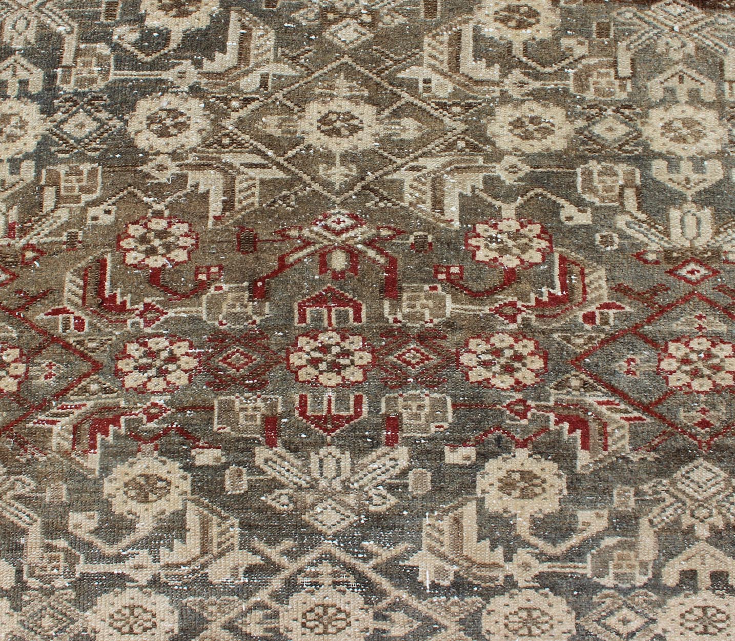 Earthy Tone Vintage Persian Hamadan Rug with All - Over Pattern in Gray blue All - Over Persian Earth Toned Vintage Hamadan Rug Floral design Hamedan vintage rug in brown and light grayish - blue color tones, rug kbe - 200204, origin / type: Iran / ... - Keivan Woven ArtsKBE - 200204 - 12647Rug
