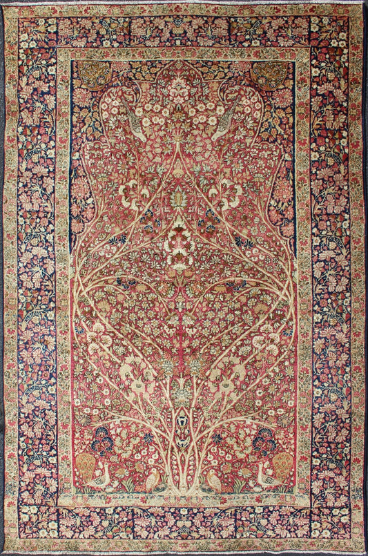Very Fine Antique Persian Lavar Kerman Rug with Intricate Florals & Birds Design Keivan Woven Arts - Ornately detailed antique Persian Lavar Kerman rug replicating trees, branches and birds in a forest Design, rug KBE - 200205, country of origin / typ... - Keivan Woven ArtsKBE - 200205 - 12653Rug