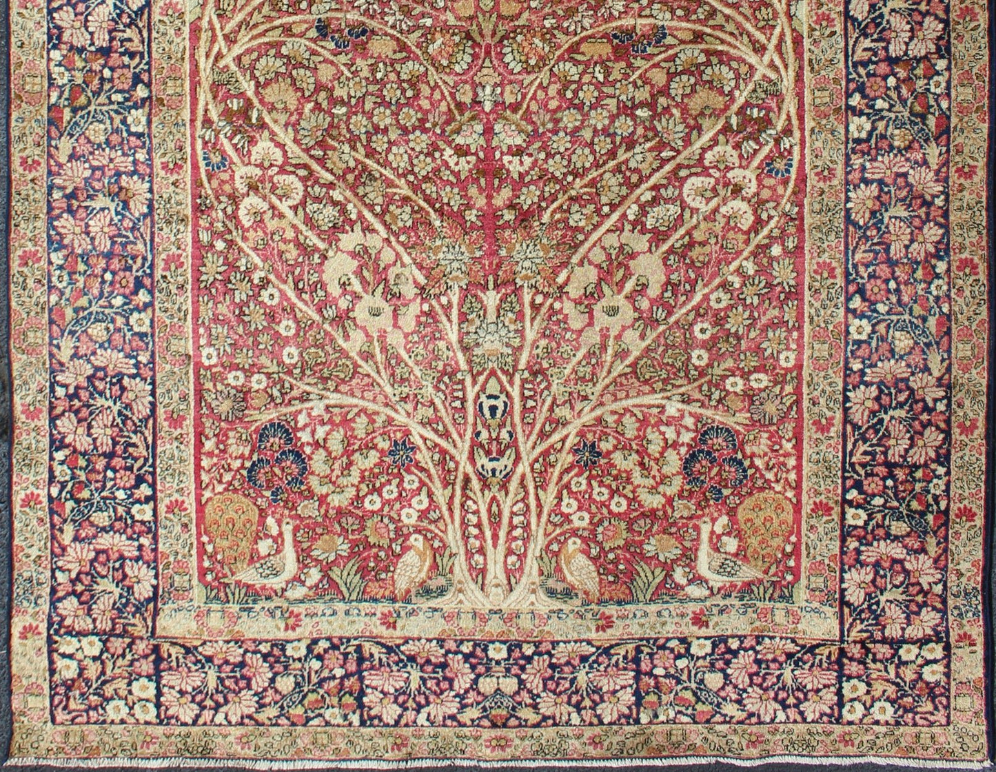 Very Fine Antique Persian Lavar Kerman Rug with Intricate Florals & Birds Design Keivan Woven Arts - Ornately detailed antique Persian Lavar Kerman rug replicating trees, branches and birds in a forest Design, rug KBE - 200205, country of origin / typ... - Keivan Woven ArtsKBE - 200205 - 12653Rug