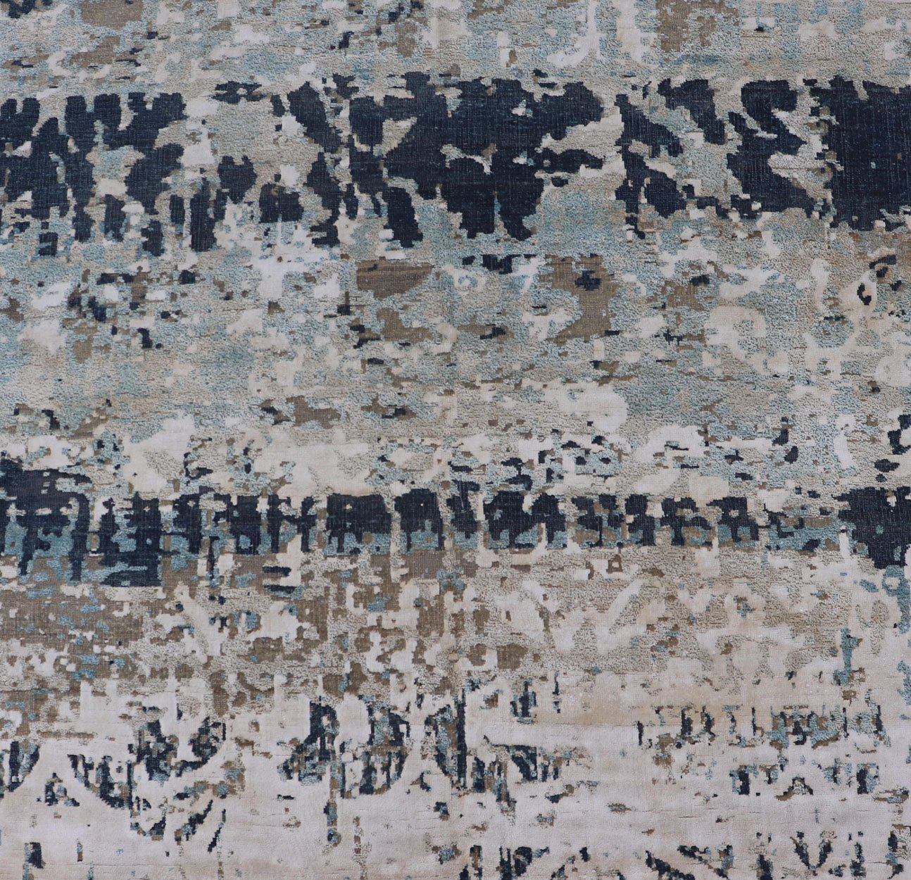 Modern Indian Abstract Bamboo Silk and Wool Gallery Runner in Earthy Tones Measures 5'0 x 14'10 Country of Origin: India; Type: Modern; Design: All - Over, Abstract, Modern; Keivan Woven Arts: rug KBE - 210801; Modern Indian Abstract Bamboo ... - Keivan Woven ArtsKBE - 210801 - 17184Rug