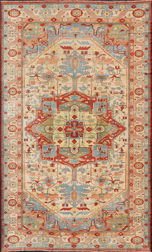 Large Serapi Rug with Medallion on a Cream Background kwarugs Medallion on a Cream Background Serapi Rug Rug / EB600240 Country / Iran Serapi rugs are known as the finest rugs produced in the Heriz region and its surrounding area. The centra... - Keivan Woven ArtsKBE - EB - 600240 - 750Rug