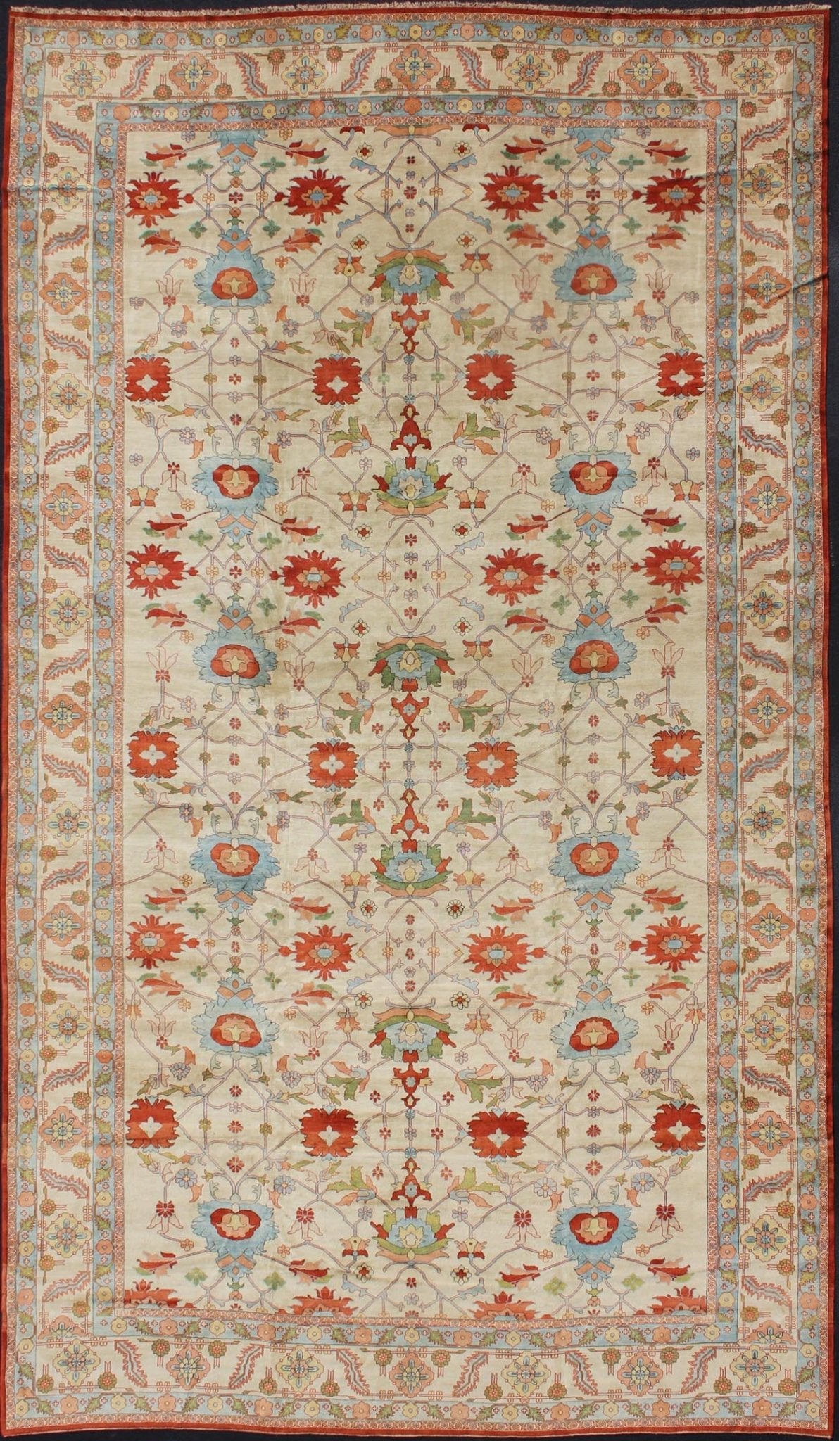 Very large Persian serapi rug with all over pattern in ivory background. Keivan Woven Arts rug KBE - EB - 600241, country of origin / type: Iran / Serapi, circa 1990. Measures:16'8 x 28'11. Serapi rugs are known as the finest rugs produced in the Her... - Keivan Woven ArtsKBE - EB - 600241 - 754