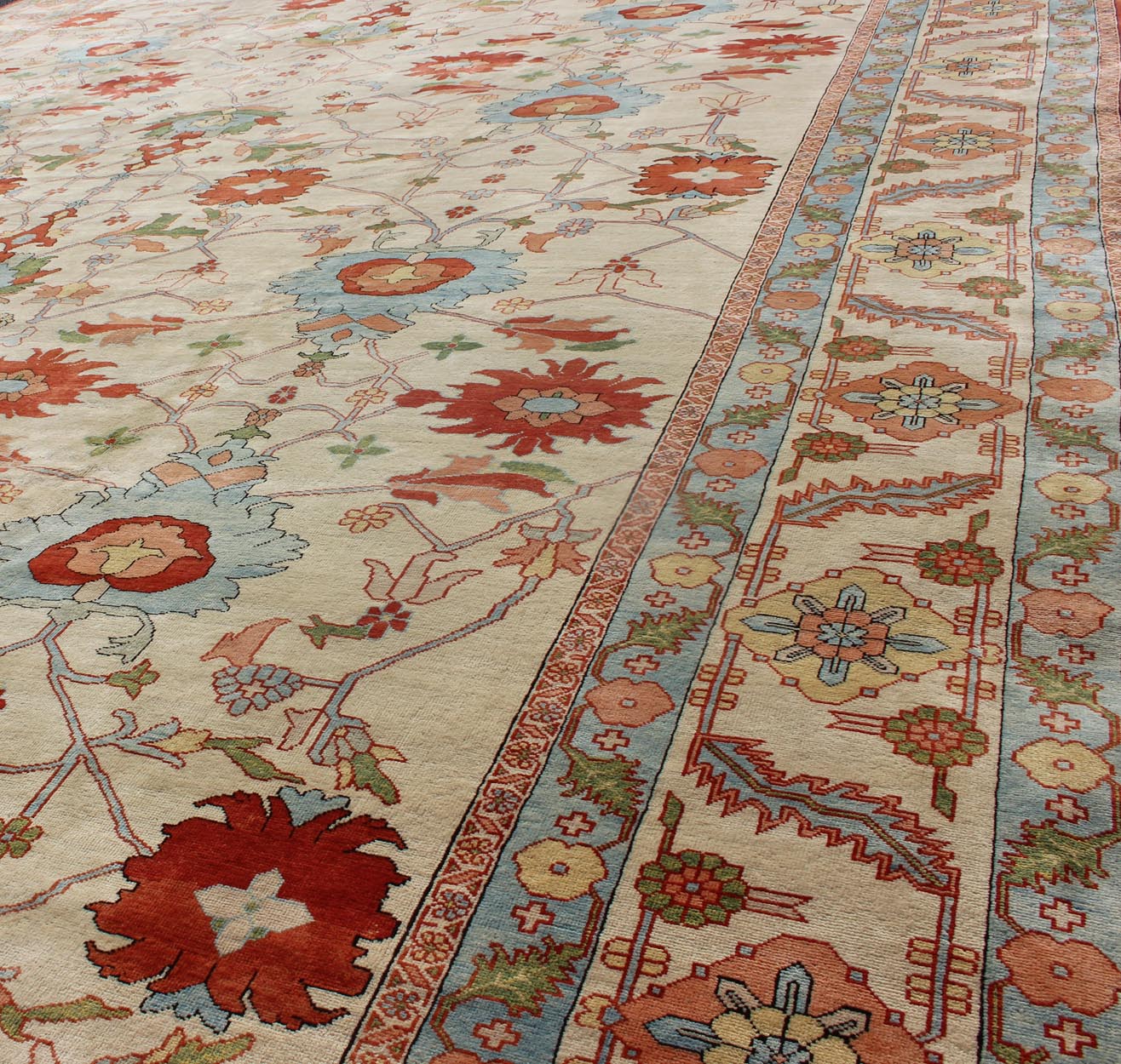 Very large Persian serapi rug with all over pattern in ivory background. Keivan Woven Arts rug KBE - EB - 600241, country of origin / type: Iran / Serapi, circa 1990. Measures:16'8 x 28'11. Serapi rugs are known as the finest rugs produced in the Her... - Keivan Woven ArtsKBE - EB - 600241 - 754Rug