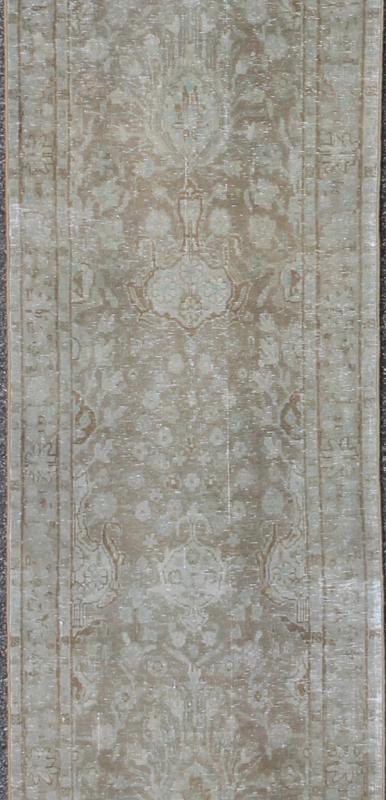 Keivan Woven Arts - Long Tabriz Runner With Taupe, Soft Blue and Light Brown Floral Design. KBE - H - 503 - 09. Tabriz Runner This antique Persian Tabriz runner with a sophisticated design features a unique color combination with tan, soft blue and ligh... - Keivan Woven ArtsKBE - H - 503 - 09 - 1326Rug