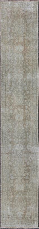 Keivan Woven Arts - Long Tabriz Runner With Taupe, Soft Blue and Light Brown Floral Design. KBE - H - 503 - 09. Tabriz Runner This antique Persian Tabriz runner with a sophisticated design features a unique color combination with tan, soft blue and ligh... - Keivan Woven ArtsKBE - H - 503 - 09 - 1326Rug