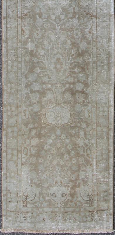 Keivan Woven Arts - Long Tabriz Runner With Taupe, Soft Blue and Light Brown Floral Design. KBE - H - 503 - 09. Tabriz Runner This antique Persian Tabriz runner with a sophisticated design features a unique color combination with tan, soft blue and ligh... - Keivan Woven ArtsKBE - H - 503 - 09 - 1326Rug