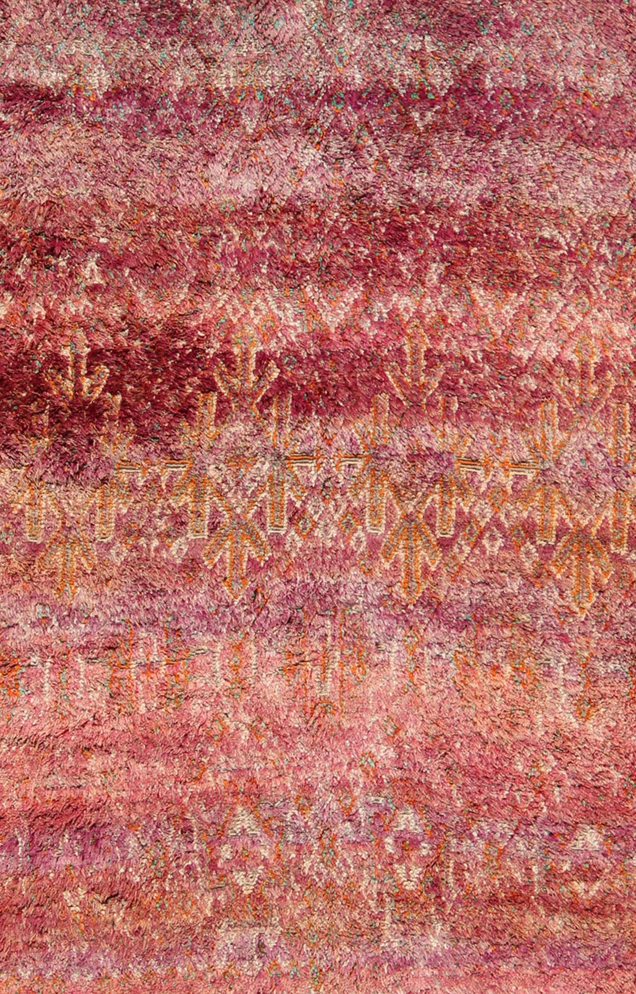 Beautiful Tribal Design Vintage Moroccan Rug in Purple, Red, Orange, and Green Tribal design Moroccan Vintage rug in Purple, Red, Orange, and Green rug KBE - LCB - 18 - 22, country of origin / type: Morocco / Tribal, circa 1940. Vintage Beni Ourain,... - Keivan Woven ArtsKBE - LCB - 18 - 22 - 9591Rug