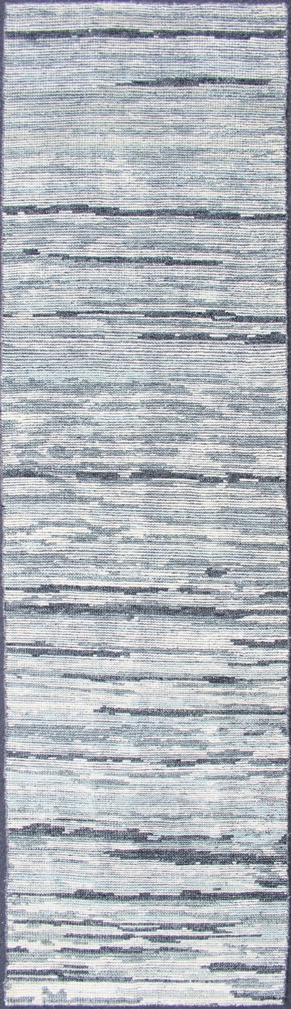Modern Design Runner in Silver, Green, Gray, White & Neutral Tones. Silver, Green, Gray, White and steel - blue tones rug with modern design, rug KHN - 1002 - TR - 876, country of origin / type: India The modern design of this distressed piled r... - Keivan Woven ArtsKHN - 1002 - TR - 876 - 13254Rug