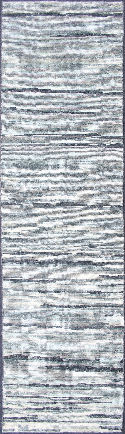 Modern Design Runner in Silver, Green, Gray, White & Neutral Tones. Silver, Green, Gray, White and steel - blue tones rug with modern design, rug KHN - 1002 - TR - 876, country of origin / type: India The modern design of this distressed piled r... - Keivan Woven ArtsKHN - 1002 - TR - 876 - 13254Rug