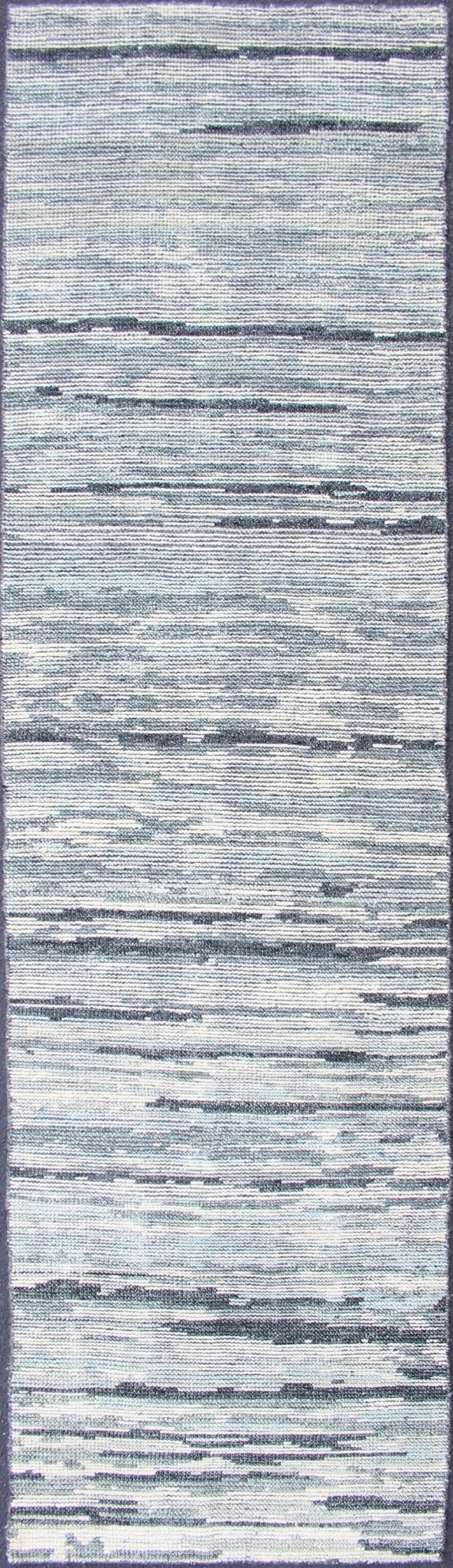 Modern Design Runner in Silver, Green, Gray, White & Neutral Tones. Silver, Green, Gray, White and steel - blue tones rug with modern design, rug KHN - 1002 - TR - 876, country of origin / type: India The modern design of this distressed piled r... - Keivan Woven ArtsKHN - 1002 - TR - 876 - 13254