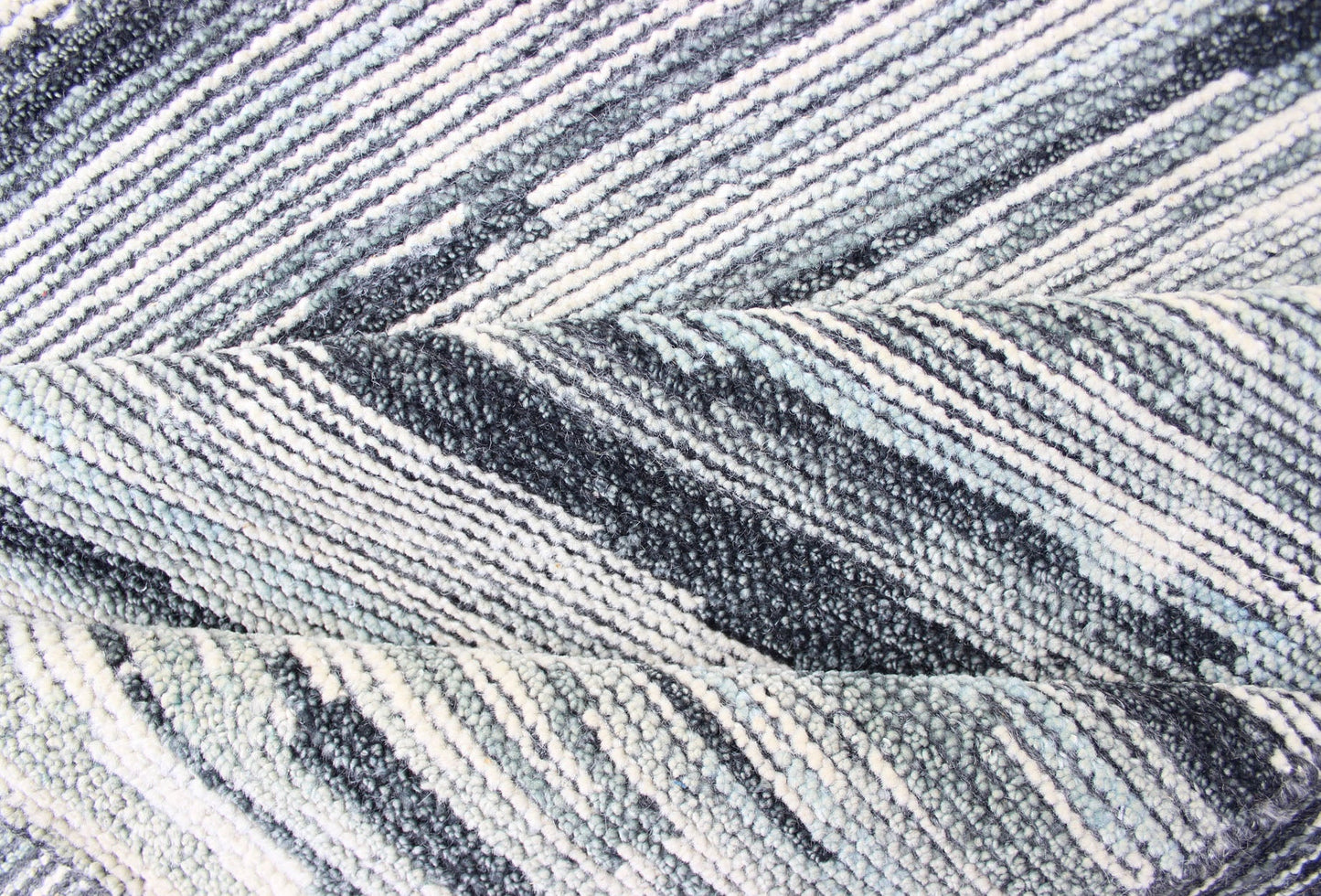 Modern Design Runner in Silver, Green, Gray, White & Neutral Tones. Silver, Green, Gray, White and steel - blue tones rug with modern design, rug KHN - 1002 - TR - 876, country of origin / type: India The modern design of this distressed piled r... - Keivan Woven ArtsKHN - 1002 - TR - 876 - 13254