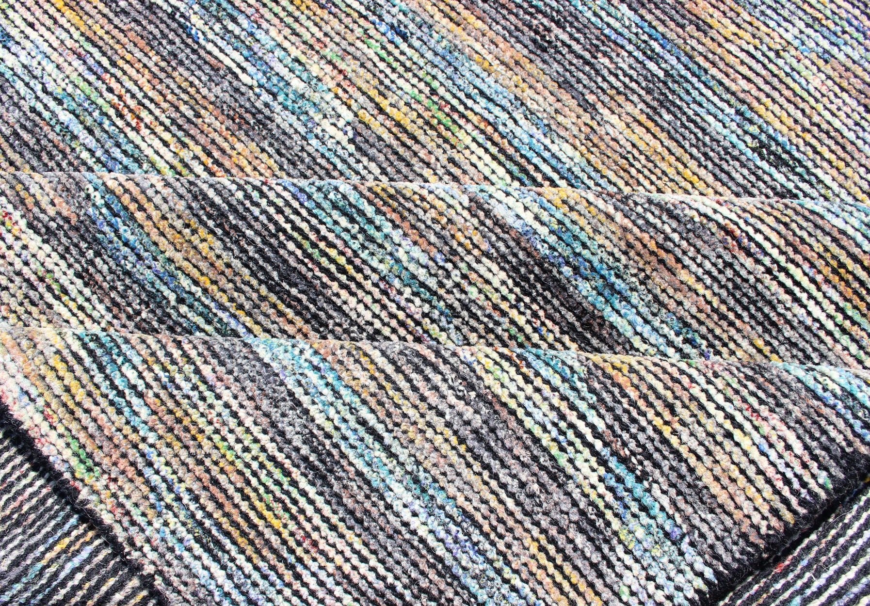 Beautiful Modern Distressed Rug in Multi Shades of Gray, Purple, Blue and Yellow. multi colored modern distressed piled rug in an abstract design, rug KHN - 1016 - TR - 976, country of origin / type: India / Modern Piled Rug. A unique blend of mod... - Keivan Woven ArtsKHN - 1016 - TR - 976 - 13494Rug