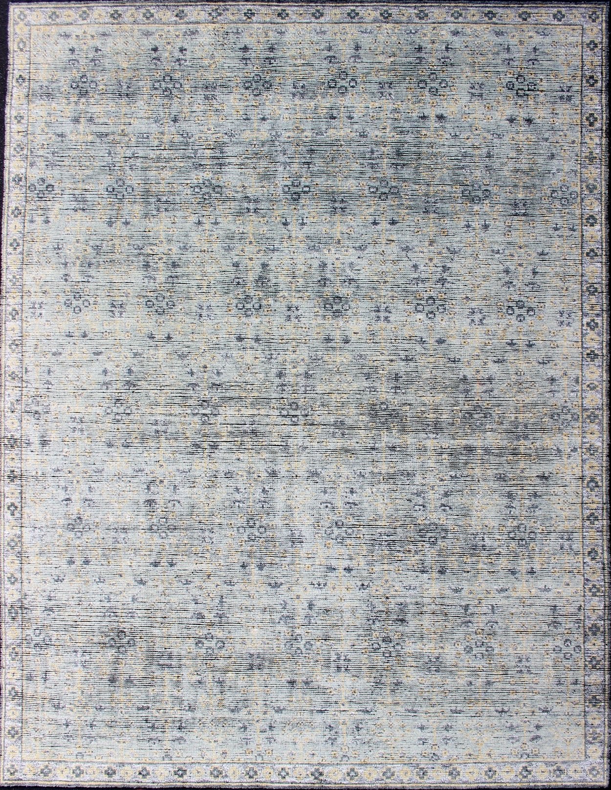 Distressed Modern rug, Hand - Woven Area Rug in Lt Sage, Gray and Yellow. Country of Origin: India; Type: Modern; Design; All - Over, Abstract - Floral; Keivan Woven Arts; rug KHN - 1021 - ARI - 27 Measures; 8'1 x 11'2 This Indian modern rug was ha... - Keivan Woven ArtsKHN - 1021 - ARI - 27 - 13514Rug