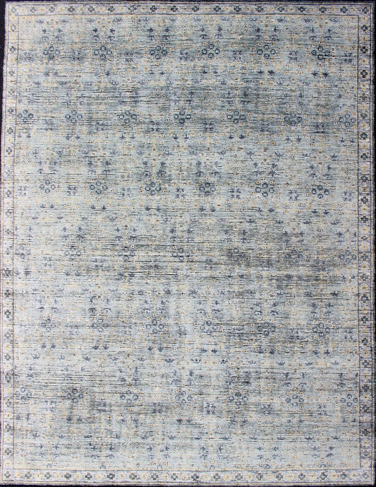 Distressed Modern rug, Hand - Woven Area Rug in Lt Sage, Gray and Yellow. Country of Origin: India; Type: Modern; Design; All - Over, Abstract - Floral; Keivan Woven Arts; rug KHN - 1021 - ARI - 27 Measures; 8'1 x 11'2 This Indian modern rug was ha... - Keivan Woven ArtsKHN - 1021 - ARI - 27 - 13514Rug