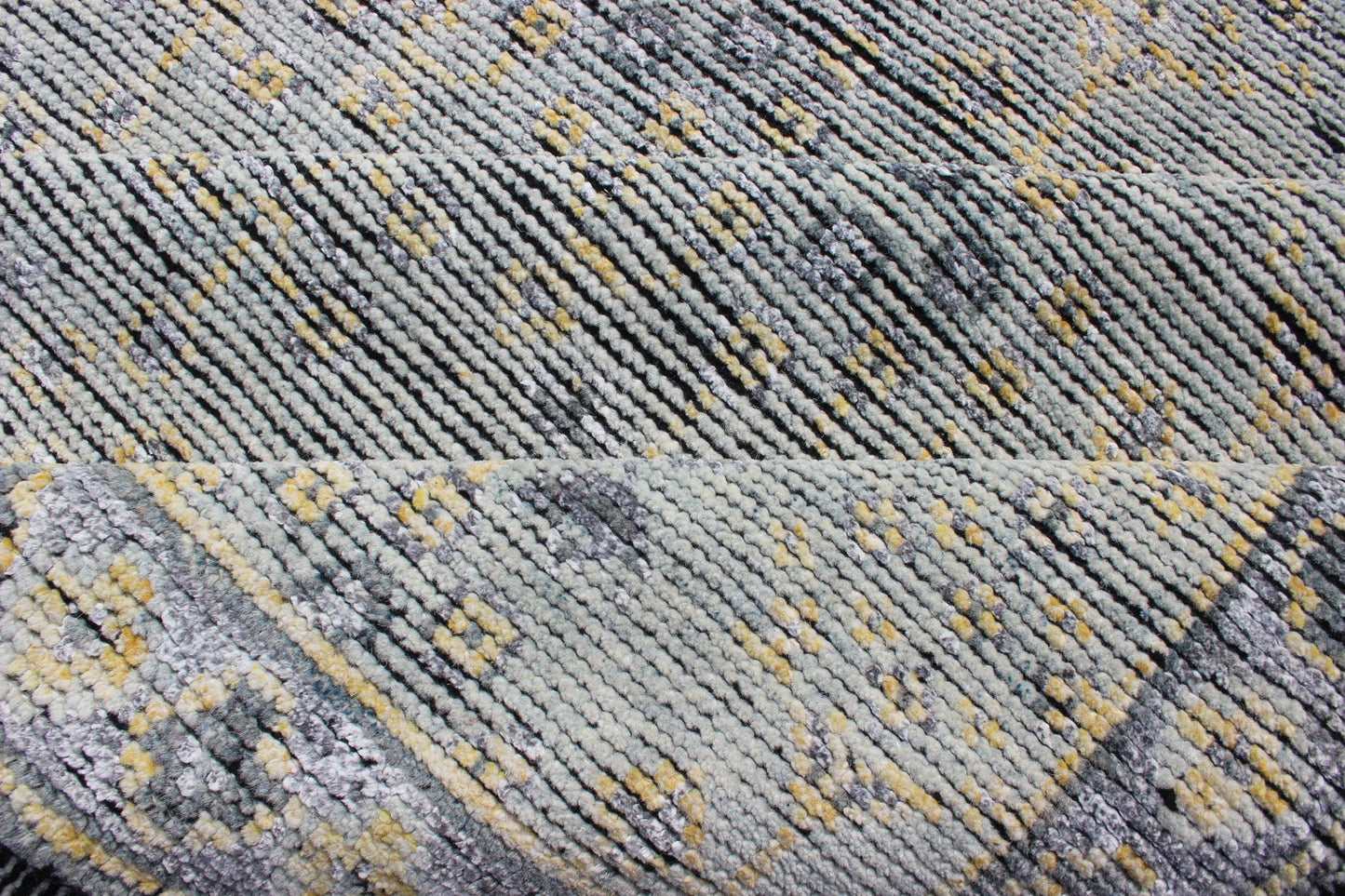 Distressed Modern rug, Hand - Woven Area Rug in Lt Sage, Gray and Yellow. Country of Origin: India; Type: Modern; Design; All - Over, Abstract - Floral; Keivan Woven Arts; rug KHN - 1021 - ARI - 27 Measures; 8'1 x 11'2 This Indian modern rug was ha... - Keivan Woven ArtsKHN - 1021 - ARI - 27 - 13514Rug
