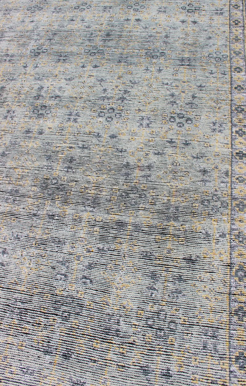 Distressed Modern rug, Hand - Woven Area Rug in Lt Sage, Gray and Yellow. Country of Origin: India; Type: Modern; Design; All - Over, Abstract - Floral; Keivan Woven Arts; rug KHN - 1021 - ARI - 27 Measures; 8'1 x 11'2 This Indian modern rug was ha... - Keivan Woven ArtsKHN - 1021 - ARI - 27 - 13514Rug