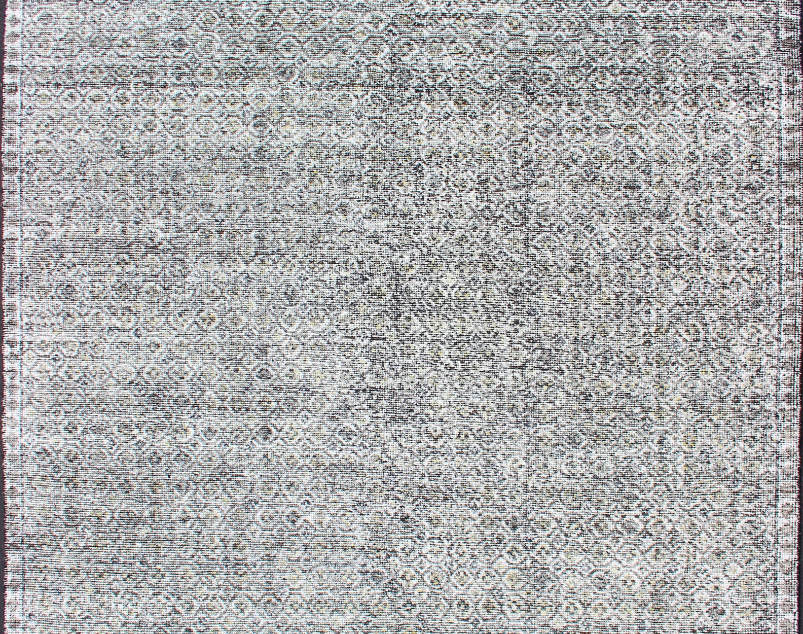 Creams, Ivory, Cream, and Charcoal Modern Distressed Rug. Shades of cream, light yellow, and charcoal modern Indian piled rug, rug KHN - 1022 - TR - 818, country of origin / type: India / Indian Modern Piled Rug. A unique blend of historical and m... - Keivan Woven ArtsKHN - 1022 - TR - 818 - 13518Rug
