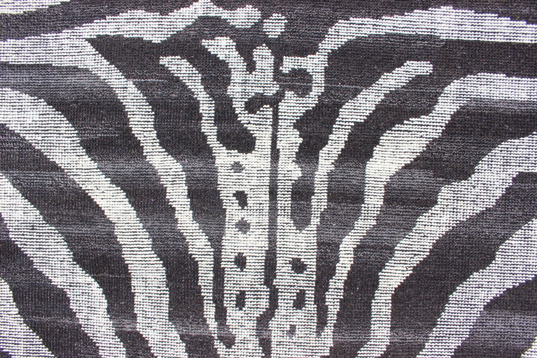 Measures:8'4 x 10'1 Black and White Zebra Design Distressed Modern Rug. Ivory, Black and charcoal modern zebra design distressed piled rug. Keivan Woven Arts / rug KHN - 1023 - TR - 1048, country of origin / type: India / Modern Piled Rug. A uniqu... - Keivan Woven ArtsKHN - 1023 - TR - 1048 - 13522Rug