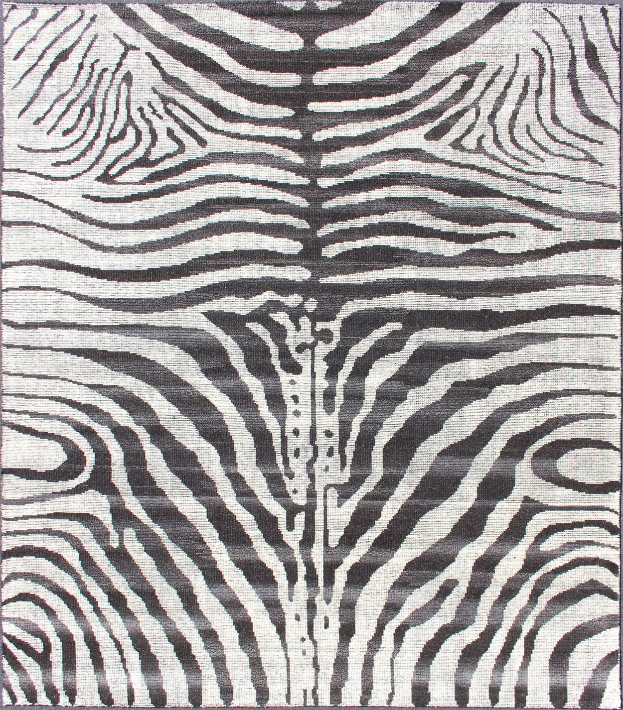 Measures:8'4 x 10'1 Black and White Zebra Design Distressed Modern Rug. Ivory, Black and charcoal modern zebra design distressed piled rug. Keivan Woven Arts / rug KHN - 1023 - TR - 1048, country of origin / type: India / Modern Piled Rug. A uniqu... - Keivan Woven ArtsKHN - 1023 - TR - 1048 - 13522Rug