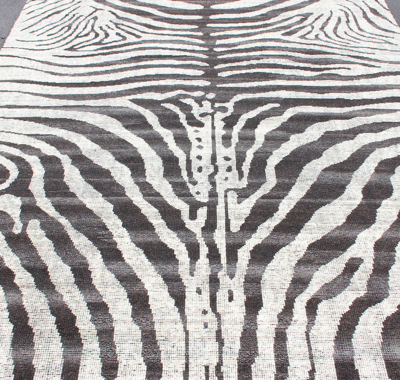 Measures:8'4 x 10'1 Black and White Zebra Design Distressed Modern Rug. Ivory, Black and charcoal modern zebra design distressed piled rug. Keivan Woven Arts / rug KHN - 1023 - TR - 1048, country of origin / type: India / Modern Piled Rug. A uniqu... - Keivan Woven ArtsKHN - 1023 - TR - 1048 - 13522Rug