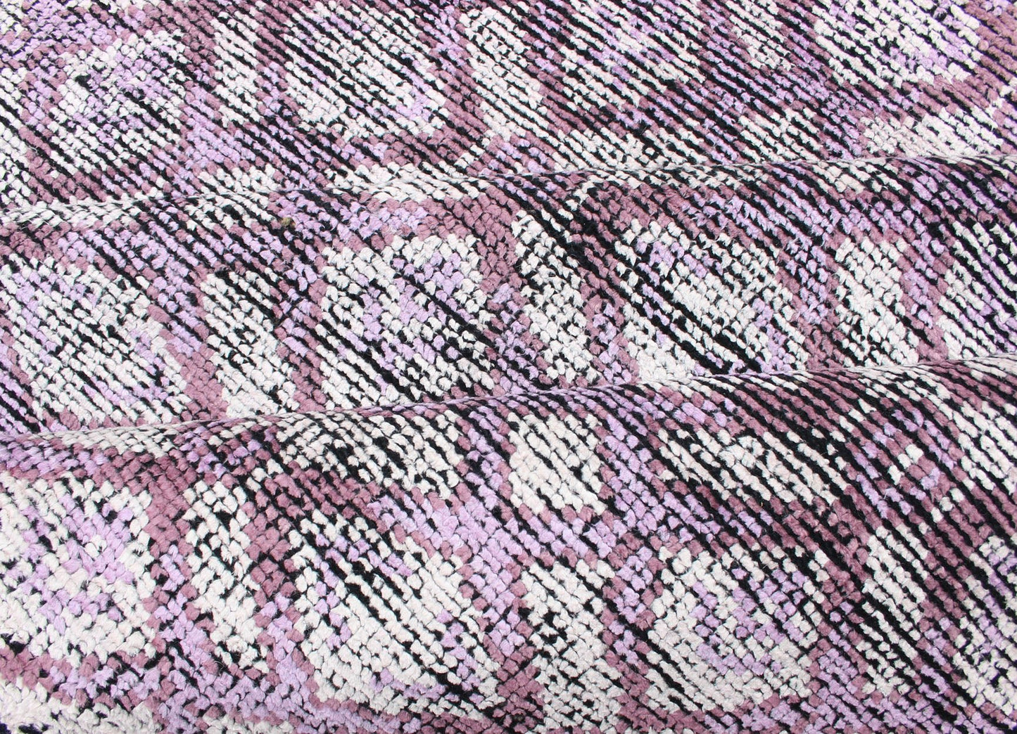 Silk Modern Distressed Rug in Light Purple, Gray and White. Multi Shades of white, cream, light purple, and gray with charcoal foundation showing in this unique modern distressed piled rug, rug KHN - 1024 - ARI - 13, country of origin / type: India / Ind... - Keivan Woven ArtsKHN - 1024 - ARI - 13 - 13528