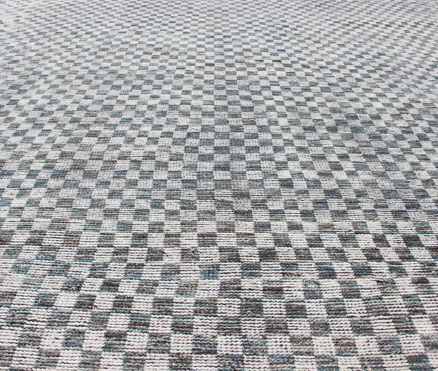 Modern Design Destressed Rug by Keivan Woven Arts. Minimalist and Modern Design Destressed Rug in Shades of Teal, White, Teal Blue, Teal green and charcoal along with white modern checkered designed piled rug, rug KHN - 1025 - TR - 453, country of origin... - Keivan Woven ArtsKHN - 1025 - TR - 453 - 13534