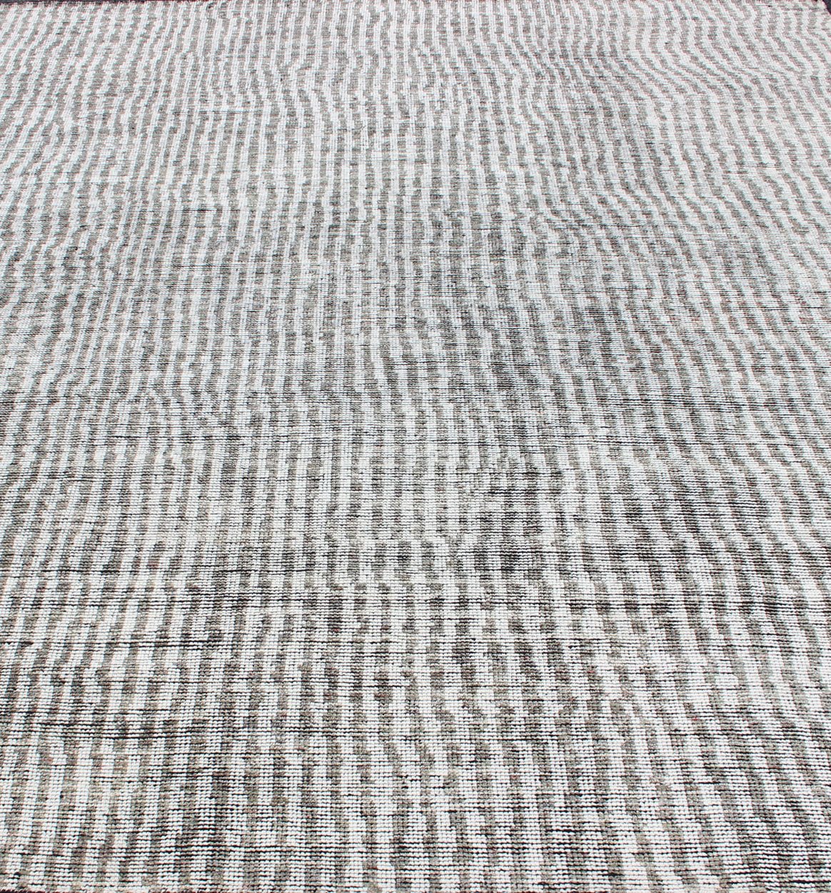 Minimalist Modern Design Distressed Rug in Shades of White and Taupe. Shades of White and Taupe/green modern distressed piled rug, rug KHN - 1030 - TR - 578, country of origin / type: India / Distressed Modern Piled Rug. This distressed modern des... - Keivan Woven ArtsKHN - 1030 - TR - 578 - 13568Rug