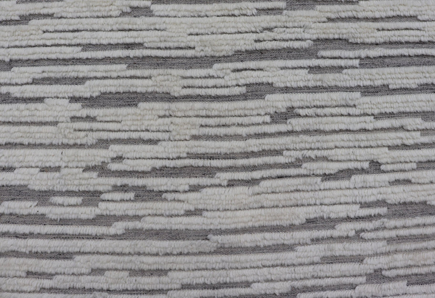 Measures 11'8 x 14' This Squared shape modern area rug was hand - knotted. Common with modern rugs, this piece features hi low and no defined border in neutral colors such as off white, cream, gray taupe. The field is a wood grain - like pattern, ut... - Keivan Woven ArtsKHN - 43558 - TR - 857 - 20866Rug