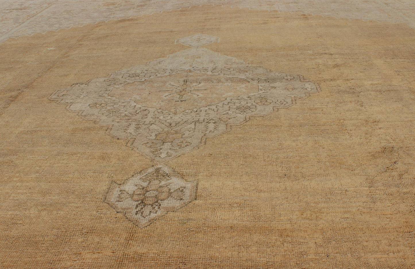 Large Antique Oushak Rug in Wheat and soft Yellow Background, kwarugs L11 - 0102, Large Oushak Antique Turkish Rug This large and impressive antique Turkish Oushak exhibits a delicate sophistication in color and design. The exquisite color palette... - Keivan Woven ArtsL11 - 0102 - 2358Rug