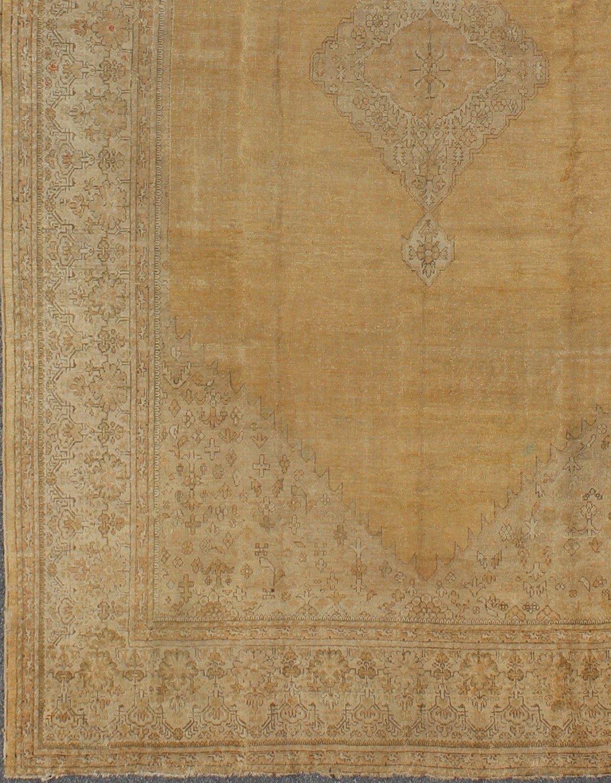 Large Antique Oushak Rug in Wheat and soft Yellow Background, kwarugs L11 - 0102, Large Oushak Antique Turkish Rug This large and impressive antique Turkish Oushak exhibits a delicate sophistication in color and design. The exquisite color palette... - Keivan Woven ArtsL11 - 0102 - 2358Rug