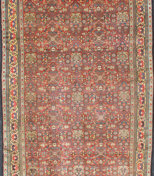 Antique Kurdish Gallery Runner in All - Over Geometric Design, kwarugs L11 - 0301. Kurdish Gallery rug This antique Kurdish Gallery piece features an intricate and geometric pattern, with colors ranging from soft rusty red, gorgeous blues, pale gree... - Keivan Woven ArtsL11 - 0301 - 2532