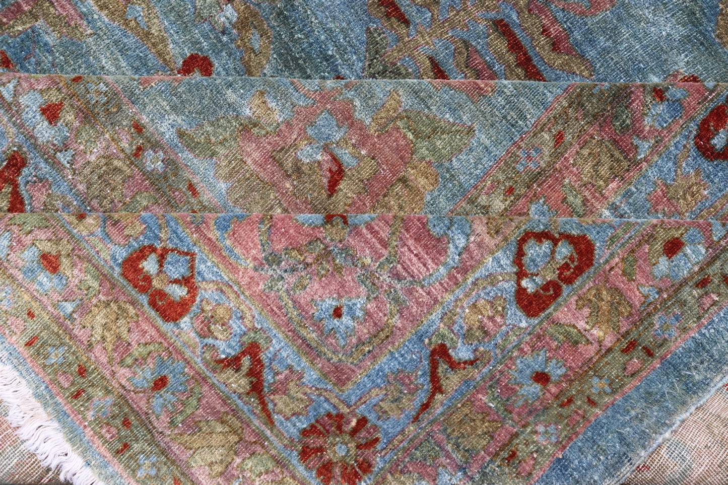 Blue background antique Persian Sarouk rug with red and acid green florals. Keivan Woven Arts / rug L11 - 0305, country of origin / type: Iran / Sarouk Farahan, circa 1910 Measures: 10'11 x 17'2 This outstanding antique Farahan Sarouk carpet (circa... - Keivan Woven ArtsL11 - 0305 - 2573Rug