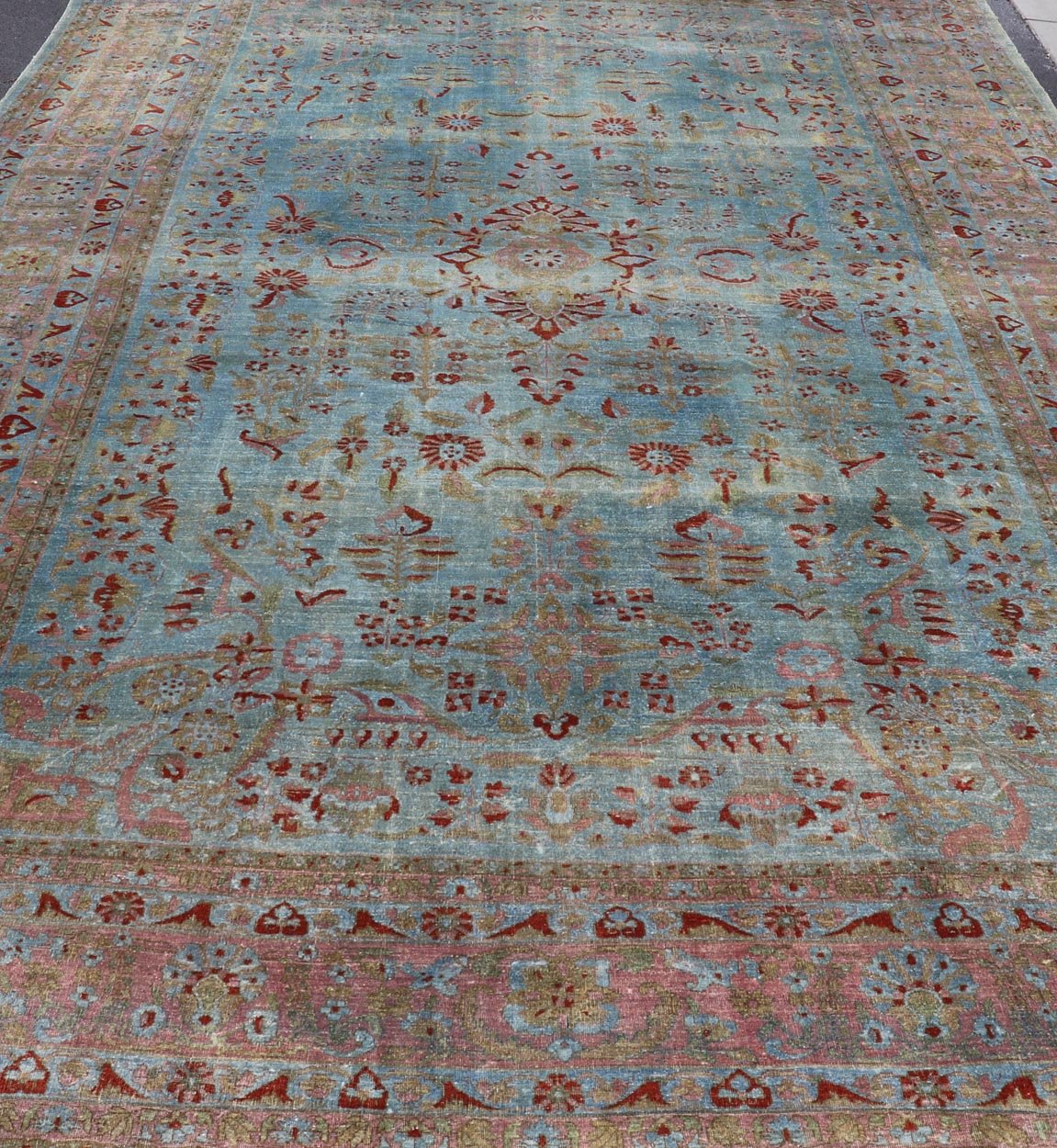 Blue background antique Persian Sarouk rug with red and acid green florals. Keivan Woven Arts / rug L11 - 0305, country of origin / type: Iran / Sarouk Farahan, circa 1910 Measures: 10'11 x 17'2 This outstanding antique Farahan Sarouk carpet (circa... - Keivan Woven ArtsL11 - 0305 - 2573Rug