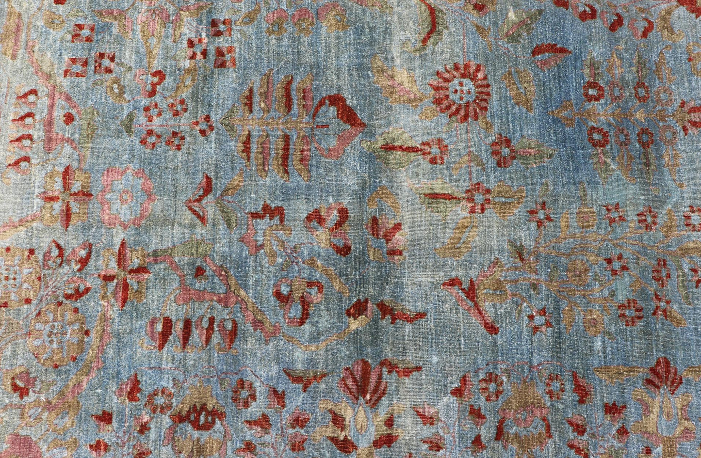 Blue background antique Persian Sarouk rug with red and acid green florals. Keivan Woven Arts / rug L11 - 0305, country of origin / type: Iran / Sarouk Farahan, circa 1910 Measures: 10'11 x 17'2 This outstanding antique Farahan Sarouk carpet (circa... - Keivan Woven ArtsL11 - 0305 - 2573Rug