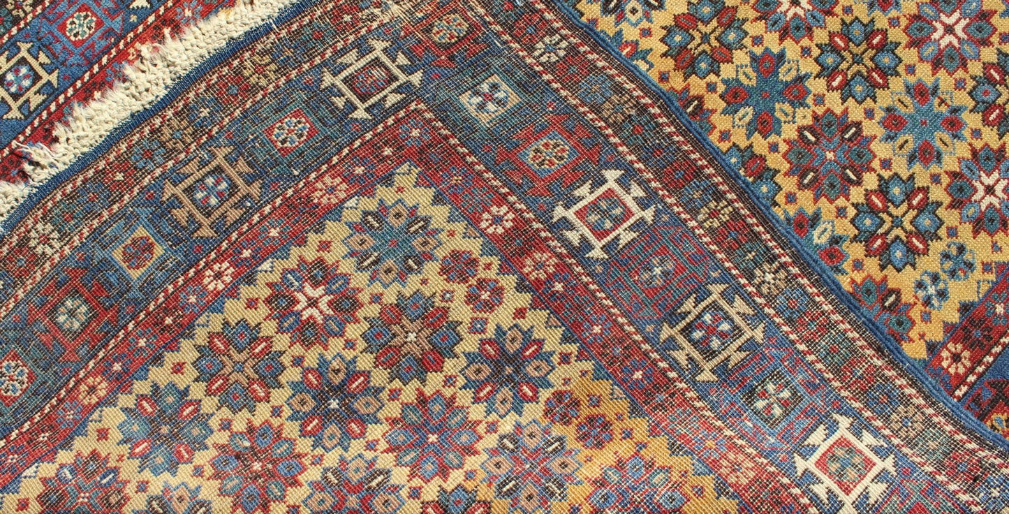 Rare Antique Caucasian Shirvan Rug in Yellow Background and Blue Border Keivan Woven Arts - Antique Caucasian Shirvan Rug in Yellow Background Rug #L11 - 0603, Antique Caucasian, Antique Shirvan, An important late 19th Century Shirvan rug... - Keivan Woven ArtsL11 - 0603 - 2593Rug