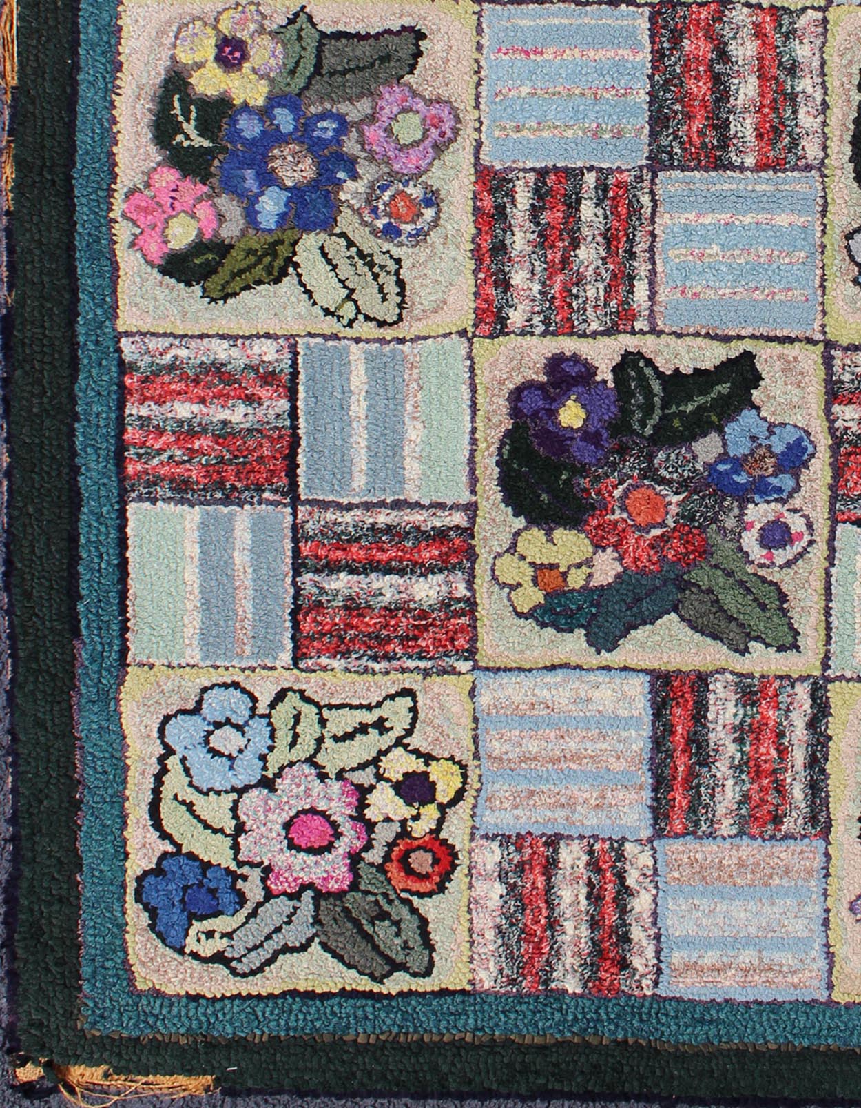 Checkerboard Vintage American Hooked Rug with Geometric and Floral Designs Checkerboard vintage American hooked rug with floral designs, Keivan Woven Arts / rug L11 - 0606, country of origin / type: United States / Hooked, circa 1930 Ingeni... - Keivan Woven ArtsL11 - 0606 - 2607Rug