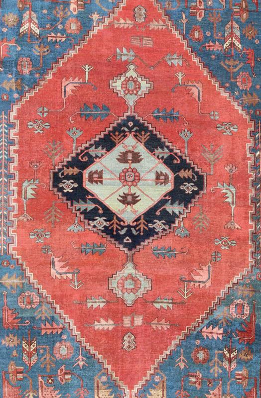 Antique Persian large Bakshaish Serapirug in brick red, royal blue and ivory. Keivan Woven Arts / rug L11 - 0608, country of origin / type: Iran / Bakshaish Serapi, circa 1880. Measures: 11'7 x 15'2. Crafted in the Azarbijan district of northwest P... - Keivan Woven ArtsL11 - 0608 - 2615Rug