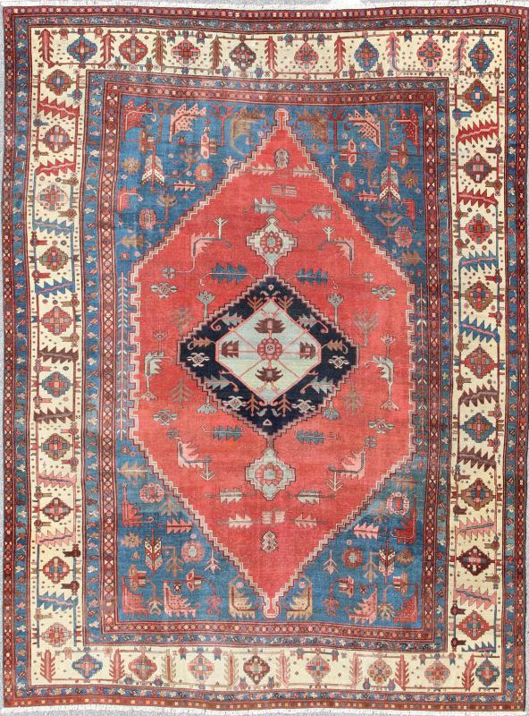 Antique Persian large Bakshaish Serapirug in brick red, royal blue and ivory. Keivan Woven Arts / rug L11 - 0608, country of origin / type: Iran / Bakshaish Serapi, circa 1880. Measures: 11'7 x 15'2. Crafted in the Azarbijan district of northwest P... - Keivan Woven ArtsL11 - 0608 - 2615Rug