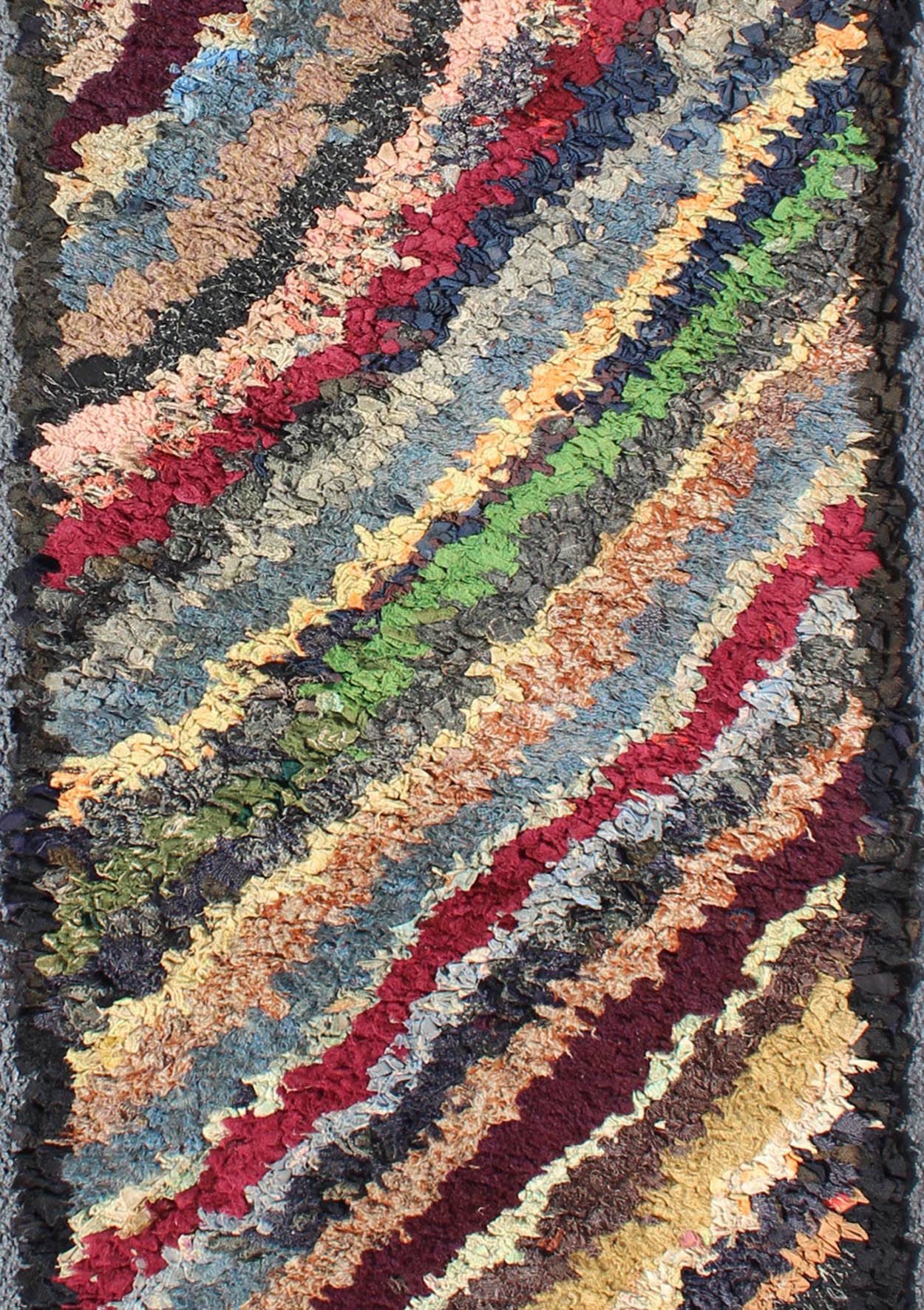 Antique American Hooked Runner with Diagonal Stripes in Multi Colors. Antique American Hooked runner with Diagonal Stripes geometric design, rug L11 - 0801, country of origin / type: United States / Hooked, circa 1920 Ingenious in style, c... - Keivan Woven ArtsL11 - 0801 - 2659Rug