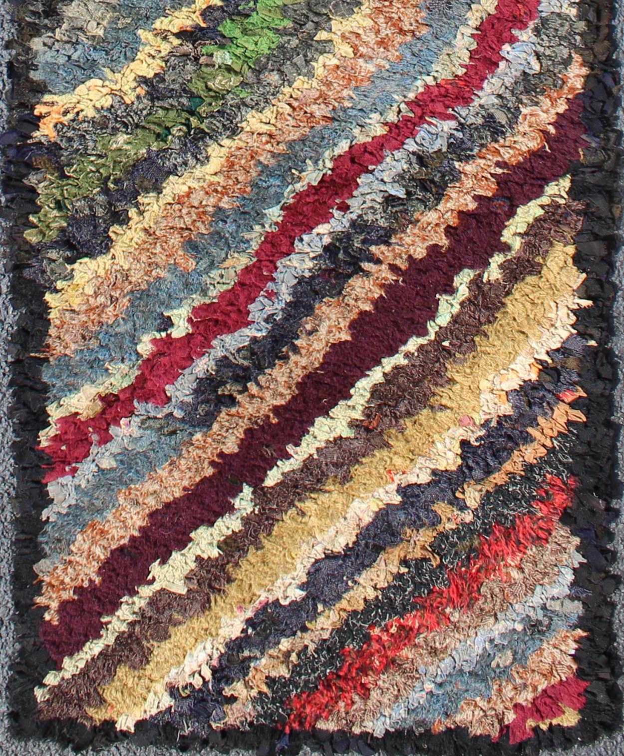 Antique American Hooked Runner with Diagonal Stripes in Multi Colors. Antique American Hooked runner with Diagonal Stripes geometric design, rug L11 - 0801, country of origin / type: United States / Hooked, circa 1920 Ingenious in style, c... - Keivan Woven ArtsL11 - 0801 - 2659Rug