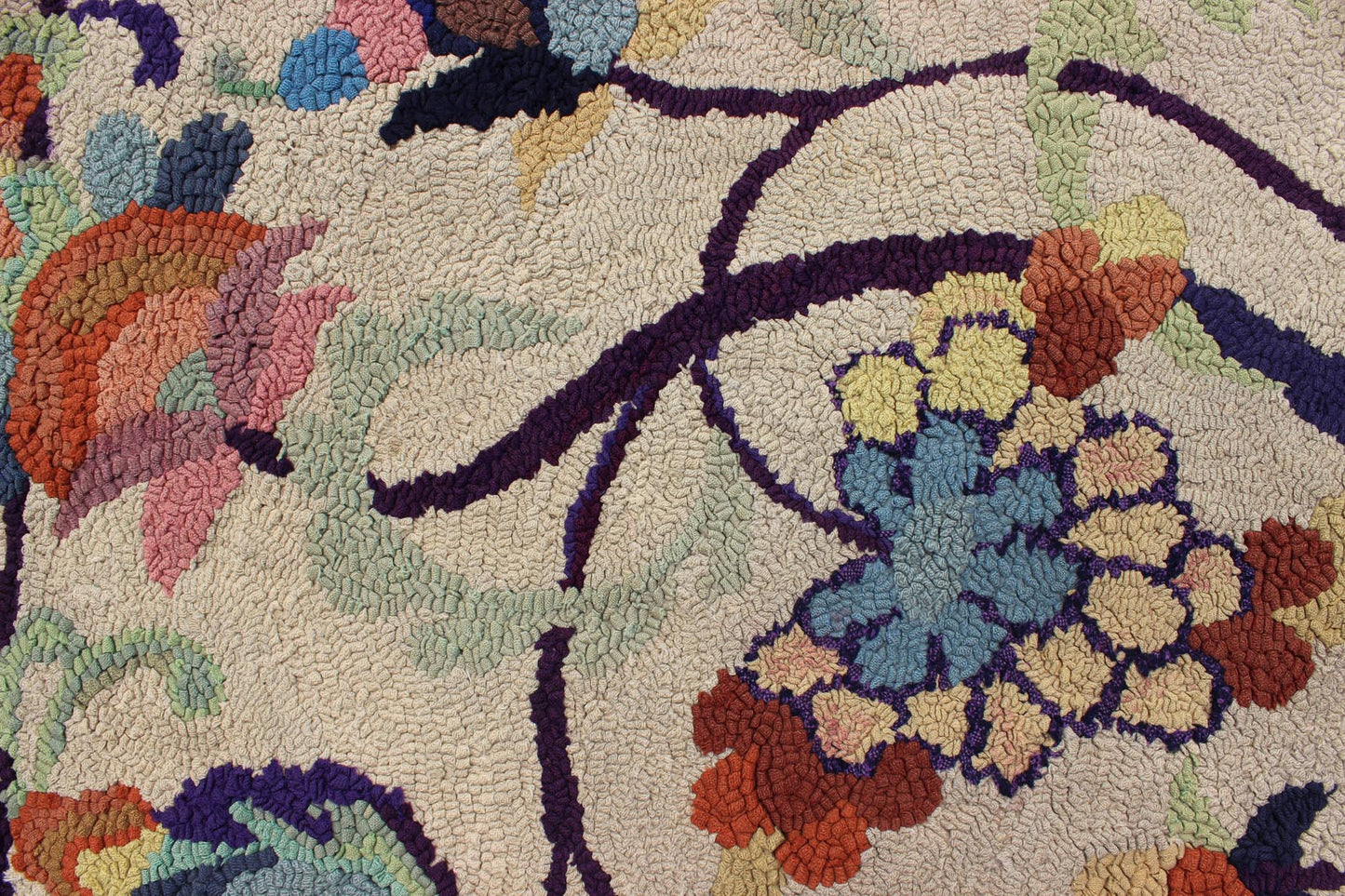 Colorful vintage American hooked rug with branching rainbow - colored flowers, Keivan Woven Arts / rug L11 - 0902, country of origin / type: United States / Hooked, circa 1930 This colorful vintage American Hooked rug depicts a variety of vining flo... - Keivan Woven ArtsL11 - 0902 - 2673Rug