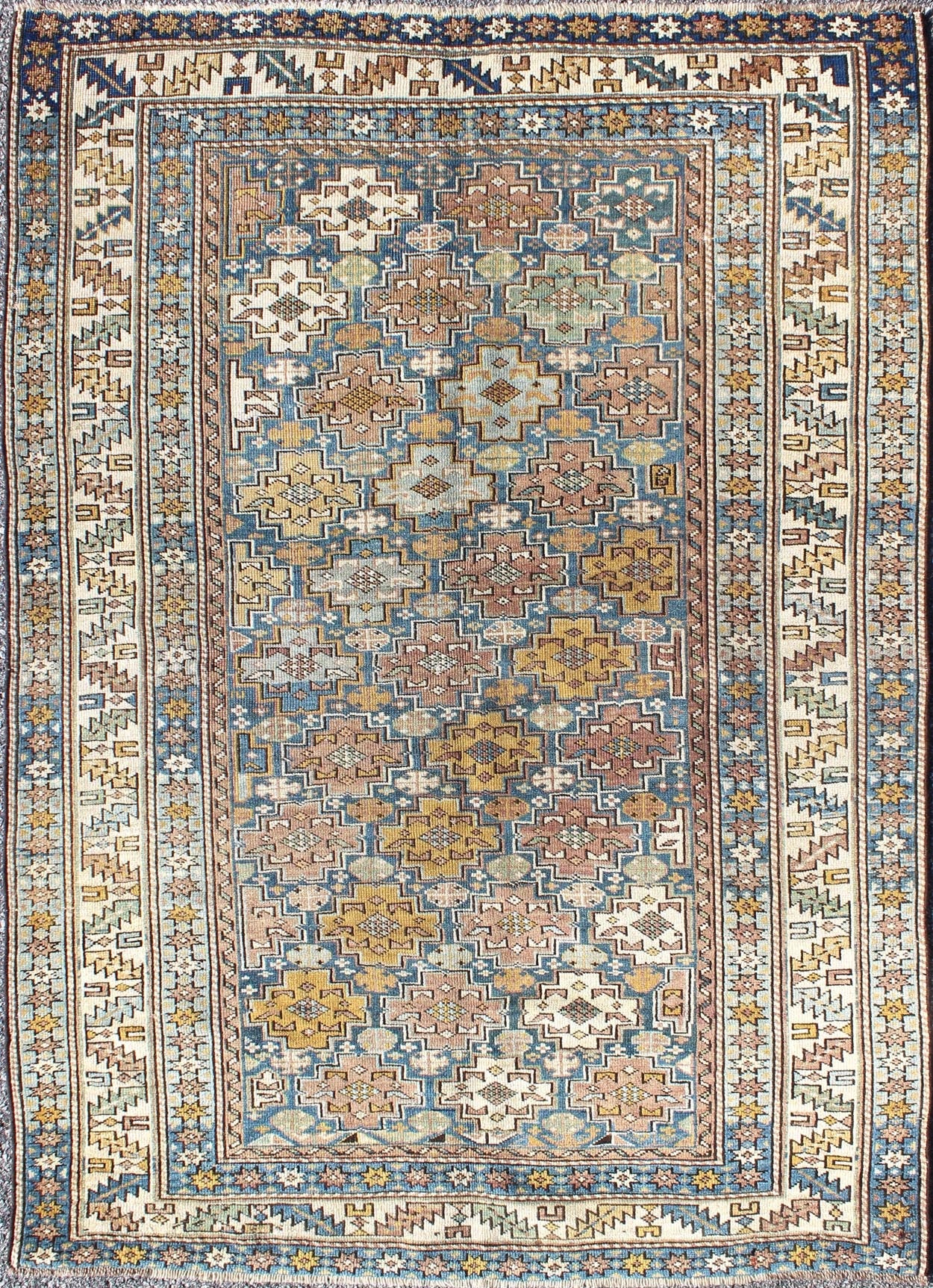 1900's Antique Shirvan Rug with All - Over, Blossoming Cross - Shaped Motifs, rug l11 - 0909, country of origin / type: Caucasus / Shirvan, circa 1880 This colorful blossom carpet (circa 1880) from Shirvan features an all - over pattern woven with a wel... - Keivan Woven ArtsL11 - 0909 - 2952Rug