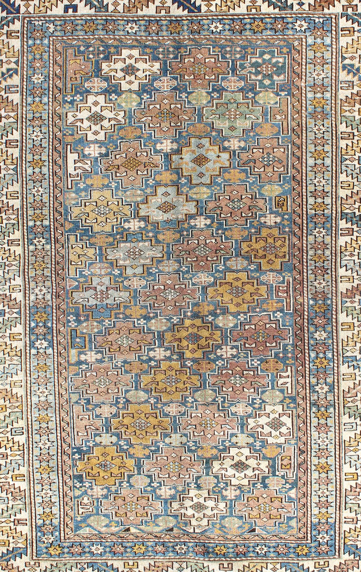1900's Antique Shirvan Rug with All - Over, Blossoming Cross - Shaped Motifs, rug l11 - 0909, country of origin / type: Caucasus / Shirvan, circa 1880 This colorful blossom carpet (circa 1880) from Shirvan features an all - over pattern woven with a wel... - Keivan Woven ArtsL11 - 0909 - 2952Rug