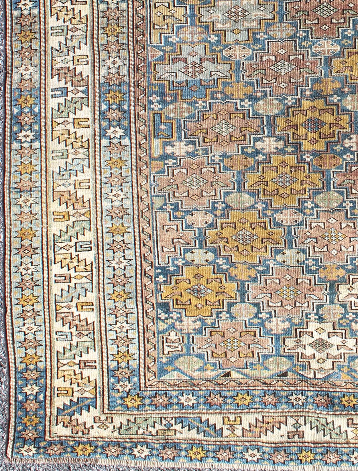 1900's Antique Shirvan Rug with All - Over, Blossoming Cross - Shaped Motifs, rug l11 - 0909, country of origin / type: Caucasus / Shirvan, circa 1880 This colorful blossom carpet (circa 1880) from Shirvan features an all - over pattern woven with a wel... - Keivan Woven ArtsL11 - 0909 - 2952Rug