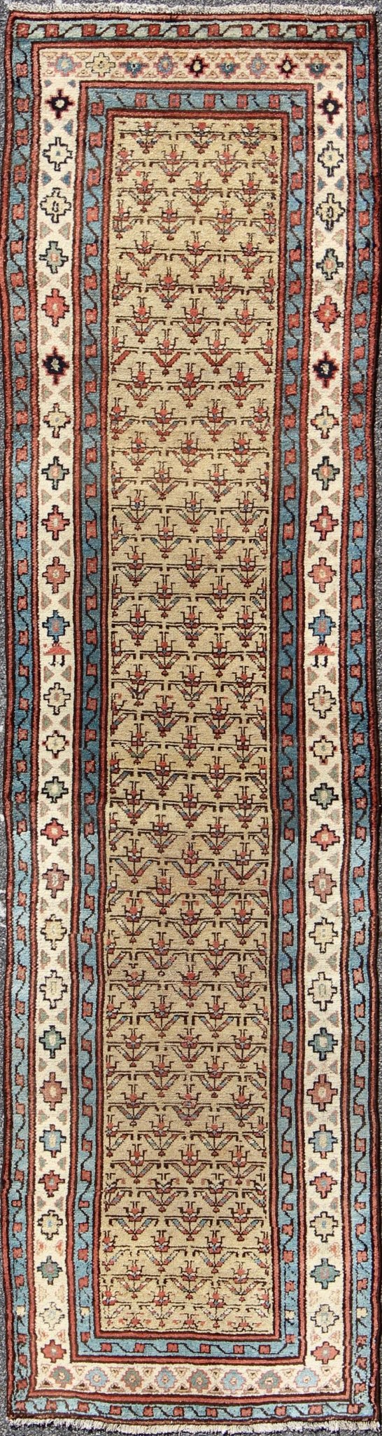 Early 20th Century Tribal Antique Serab Runner with All - Over Pattern in Wheat, rug l11 - 0913, country of origin / type: Iran / Tribal, circa 1900 This unique antique Serab runner from early 20th century Iran features a wheat - colored field and all... - Keivan Woven ArtsL11 - 0913 - 3182Rug