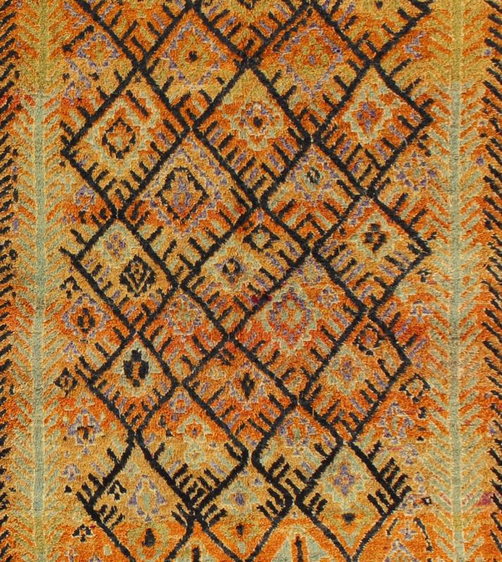 Vintage Moroccan Large Gallery Runner with Tribal Geometric Design Measures: 6'6'' x 16'0''. This vintage Moroccan rug was woven by the Moroccan Berber tribes of Talsint. A lovely gallery rug, it has a two long mint green vines that run on ei... - Keivan Woven ArtsLCB - 136642 - 7337Rug