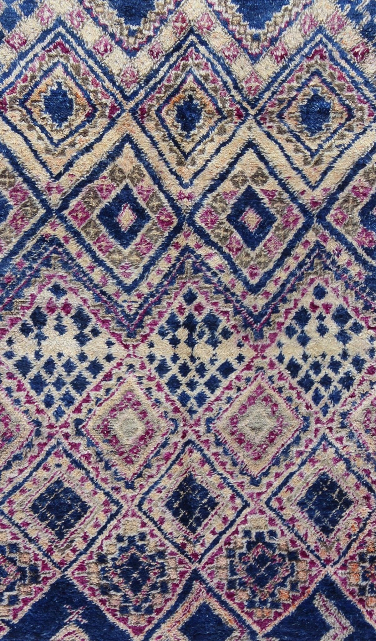 Vintage Blue Hand Knotted Moroccan Rug With All - Over Diamond Design Keivan Woven Arts Tribal design vintage Moroccan rug in blue, red, ivory, rug LCB - 18 - 113, country of origin / type: Morocco / Tribal, circa 1940. This unique vinta... - Keivan Woven ArtsLCB - 18 - 113 - 9599Rug
