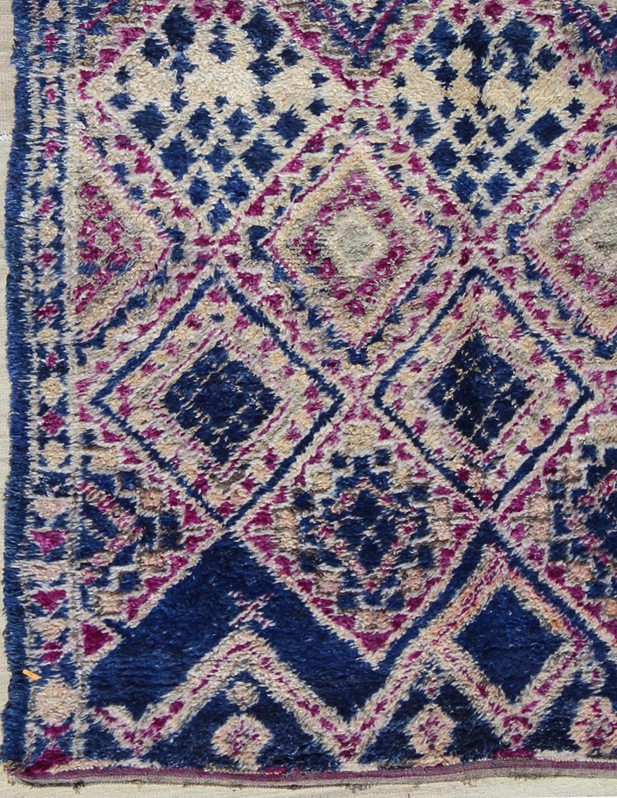 Vintage Blue Hand Knotted Moroccan Rug With All - Over Diamond Design Keivan Woven Arts Tribal design vintage Moroccan rug in blue, red, ivory, rug LCB - 18 - 113, country of origin / type: Morocco / Tribal, circa 1940. This unique vinta... - Keivan Woven ArtsLCB - 18 - 113 - 9599Rug