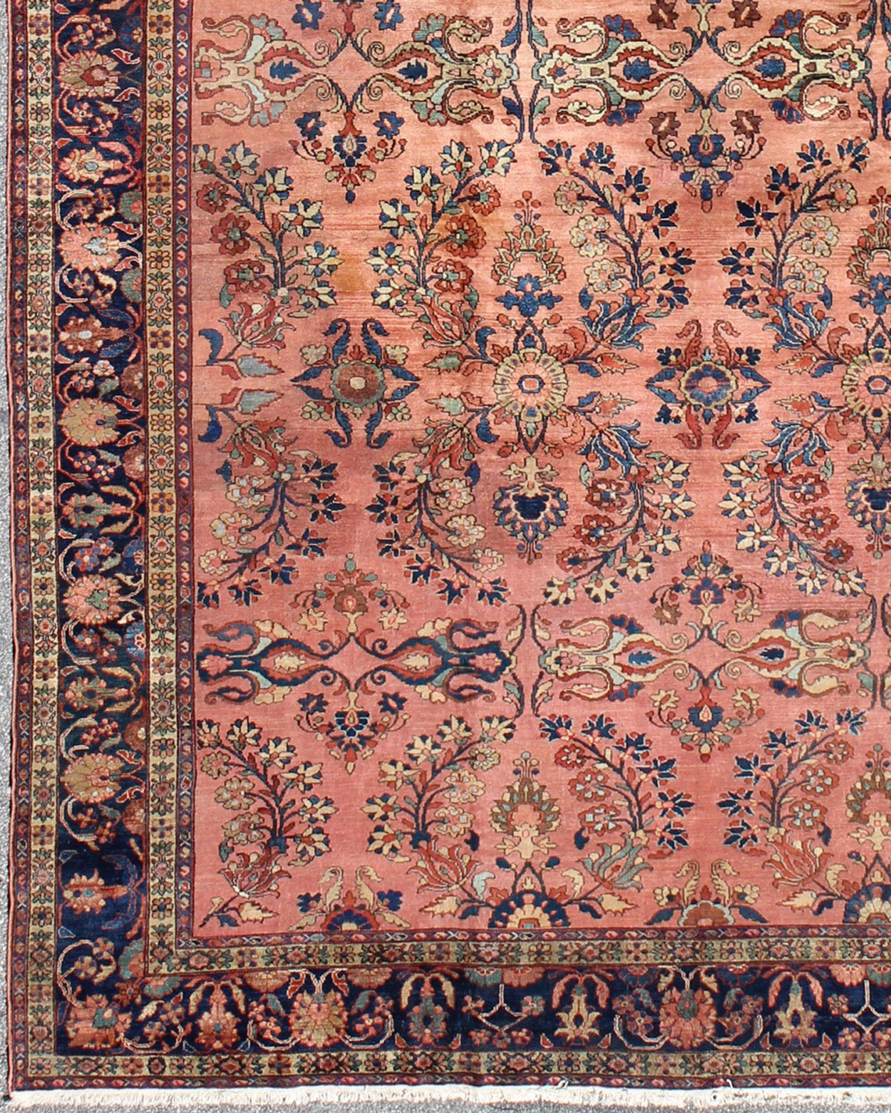 Antique Persian Lilihan Large rug in Salmon, Pink, Blue, Green and Rust Colors. Keivan Woven Arts / rug Lh - A38502, country of origin / type: Iran / Lilihan, circa 1900. , Antique Persian Large Lilihan. Measures: 11'1 x 17'2. This immaculately wo... - Keivan Woven ArtsLH - A38502 - 1817Rug