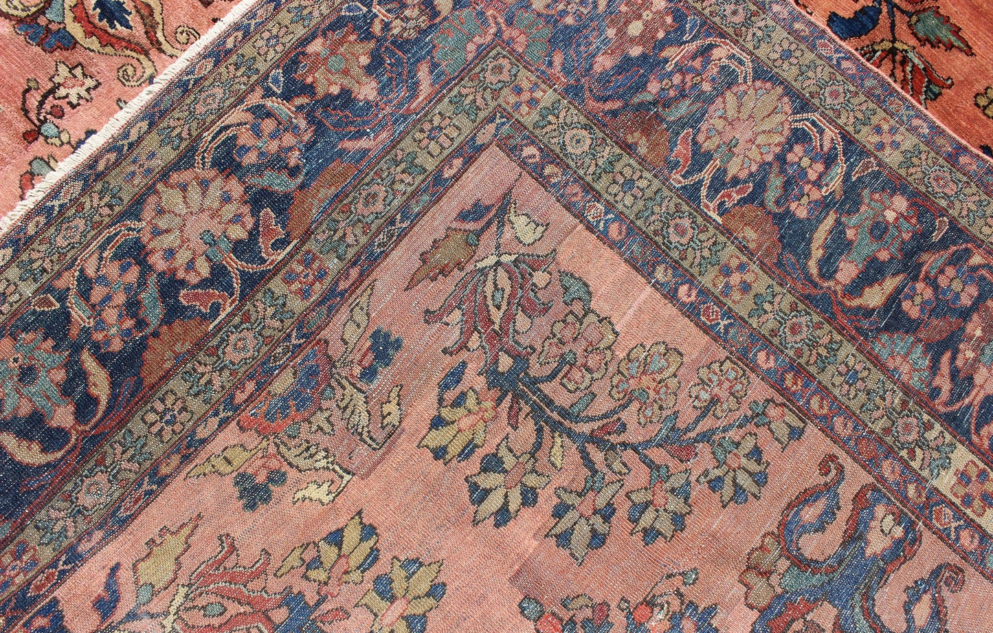 Antique Persian Lilihan Large rug in Salmon, Pink, Blue, Green and Rust Colors. Keivan Woven Arts / rug Lh - A38502, country of origin / type: Iran / Lilihan, circa 1900. , Antique Persian Large Lilihan. Measures: 11'1 x 17'2. This immaculately wo... - Keivan Woven ArtsLH - A38502 - 1817Rug